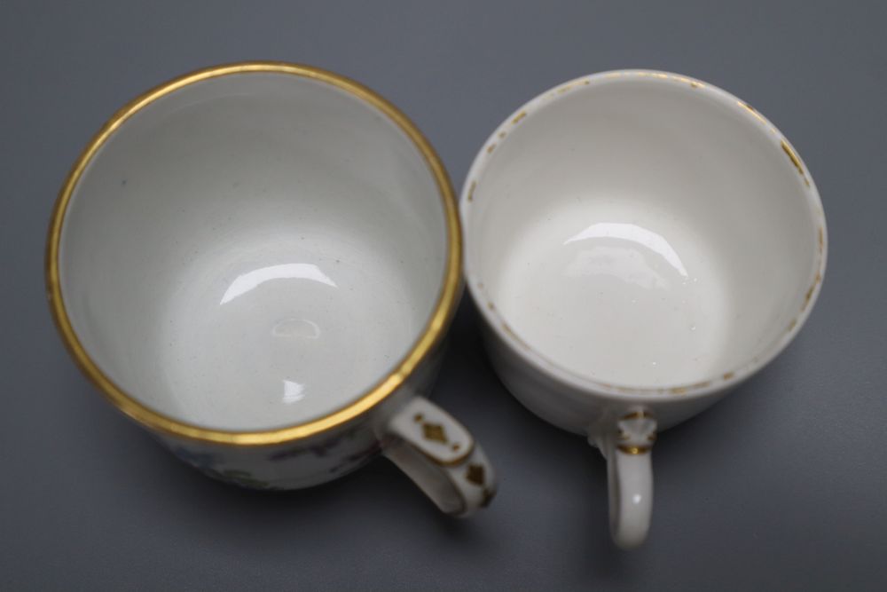 A Hochst botanical coffee cup late 18th century, and a Hochst style cup and saucer, painted with flowers, largest 6cm